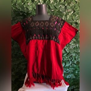 Artesanal Red Blouse With Fringe